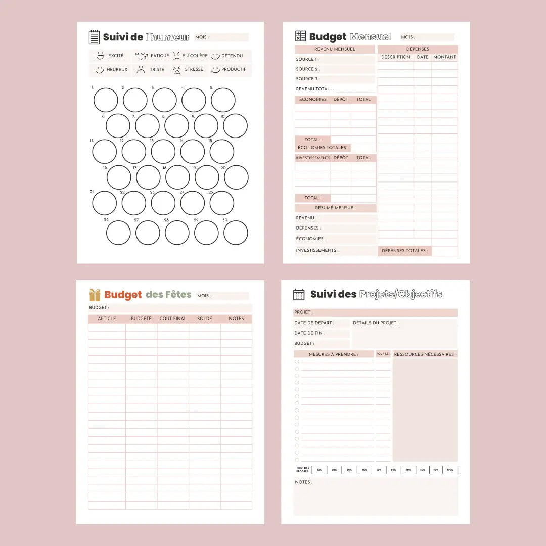 Pack de planification Canva – finances, repas, objectifs et réseaux sociaux