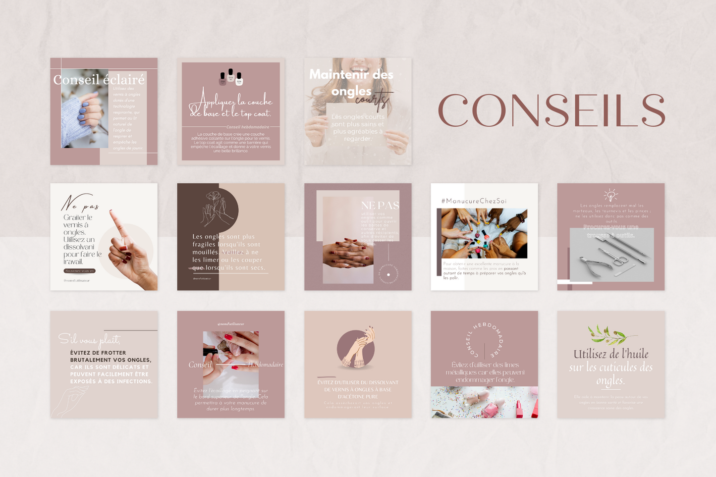Pack réseaux sociaux beauté – publication manucure en français