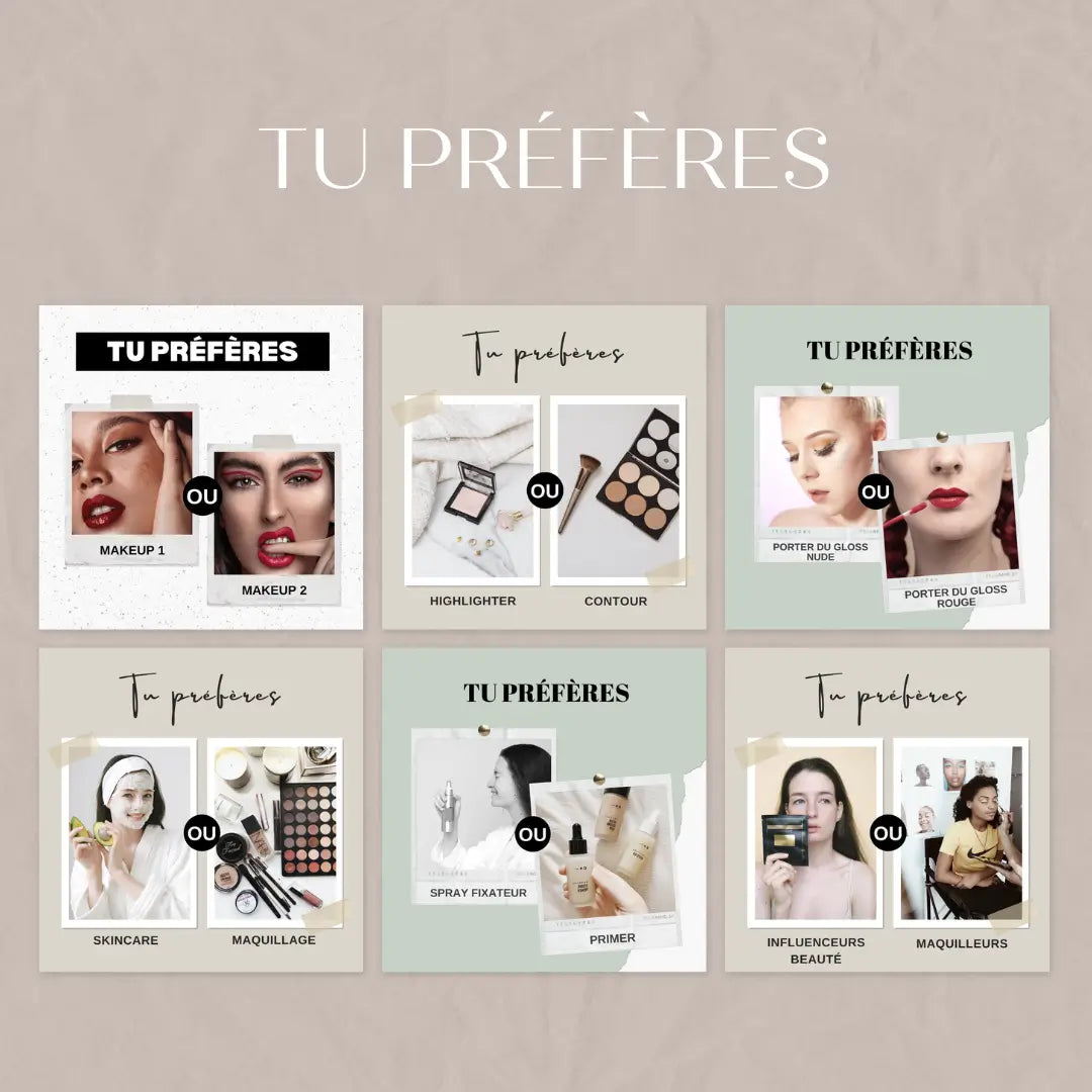 Modèles Canva pour contenu de salon de beauté en français, optimisés pour les réseaux sociaux