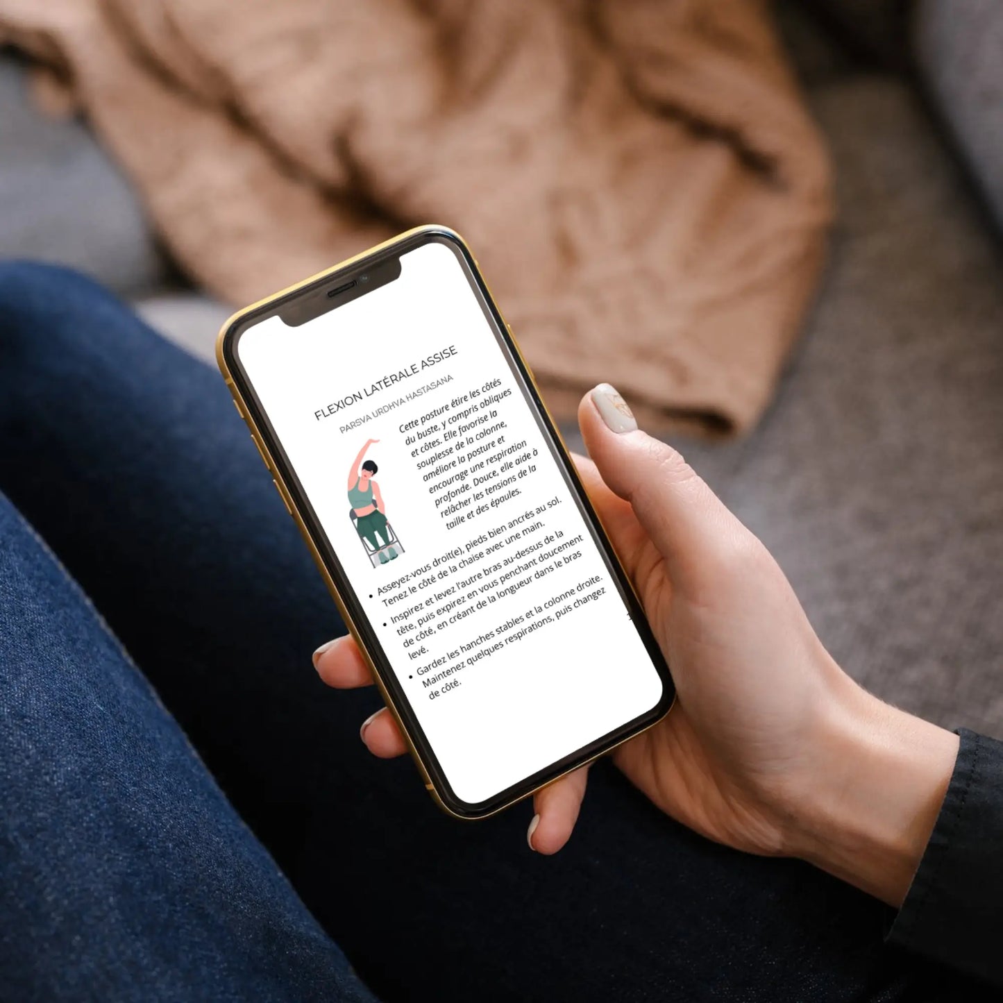 Guide PDF yoga sur chaise en français accesible sur iphone et androids