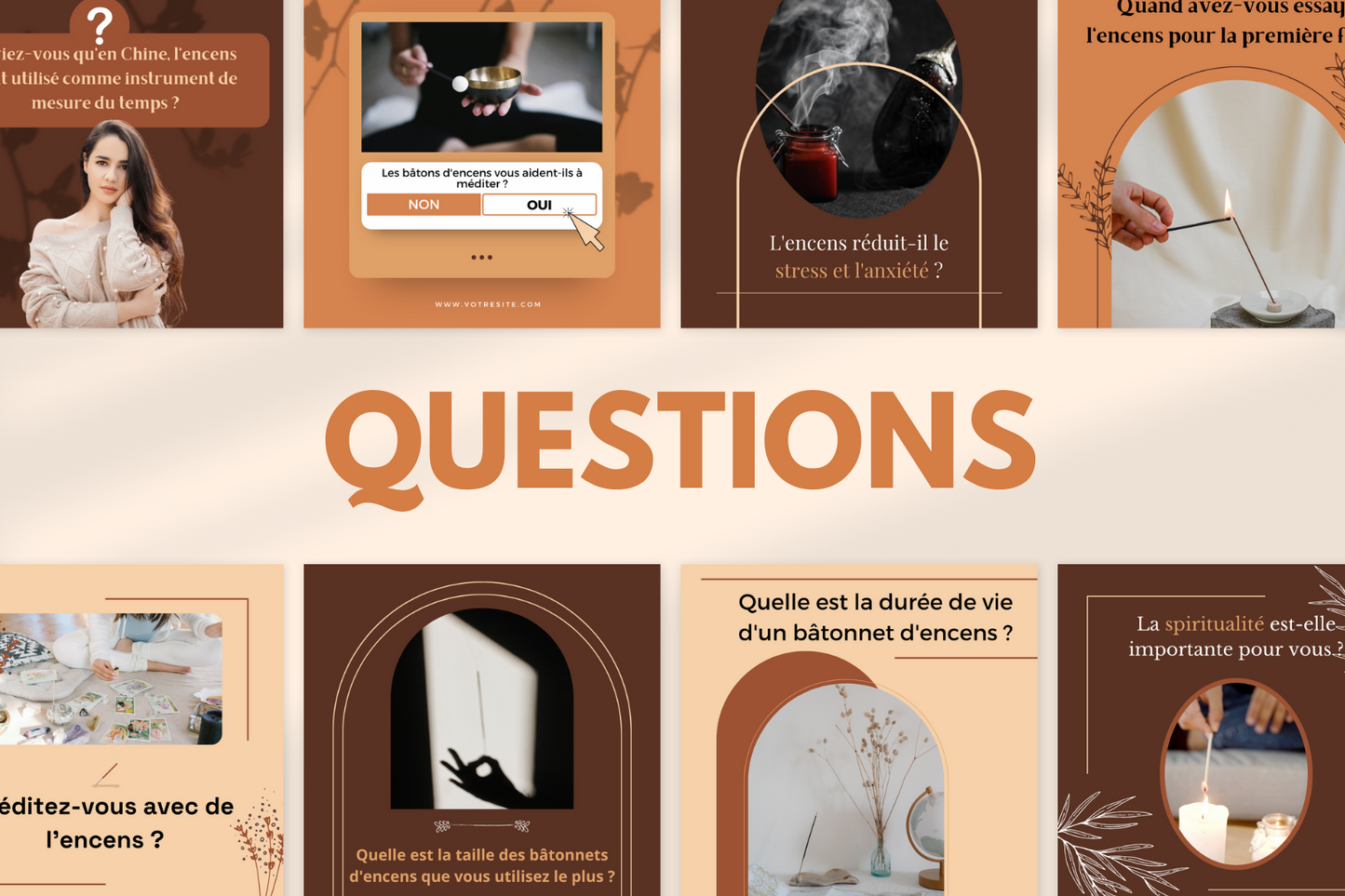 Templates Canva encens – citations, conseils et visuels promotionnels