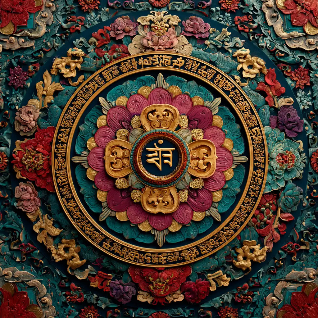 Image du mantra Om Mani Padme Hum, célèbre mantra de compassion dans la tradition tibétaine