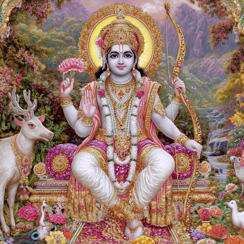 Visuel représentant le mantra Om Namo Bhagavate Raghunathaya, dédié à la dévotion envers Raghunatha