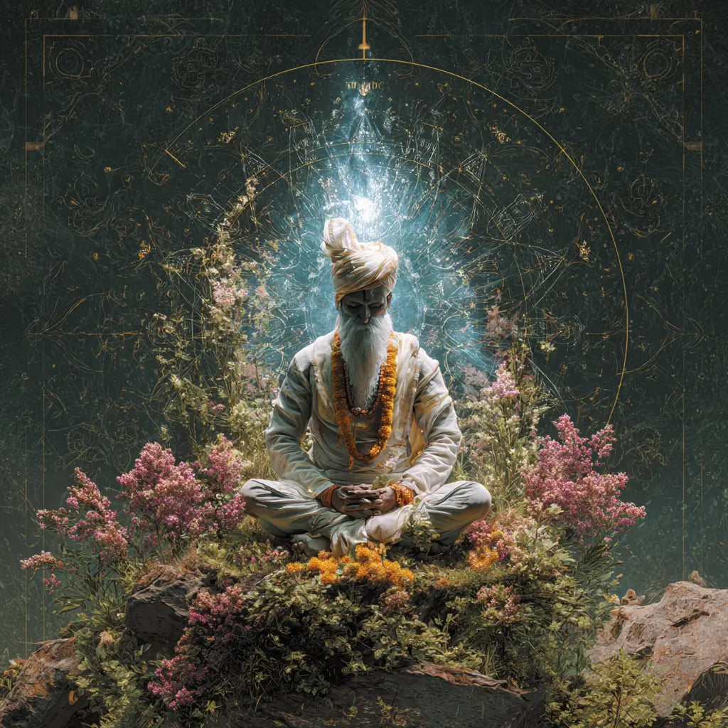 Image dédiée au mantra Om Shri Gurubhyo Namah, en hommage aux maîtres spirituels