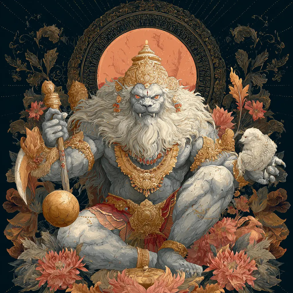 Illustration du mantra Ugram Viram Maha Vishnum le mantra de protection suprême de Narasimha