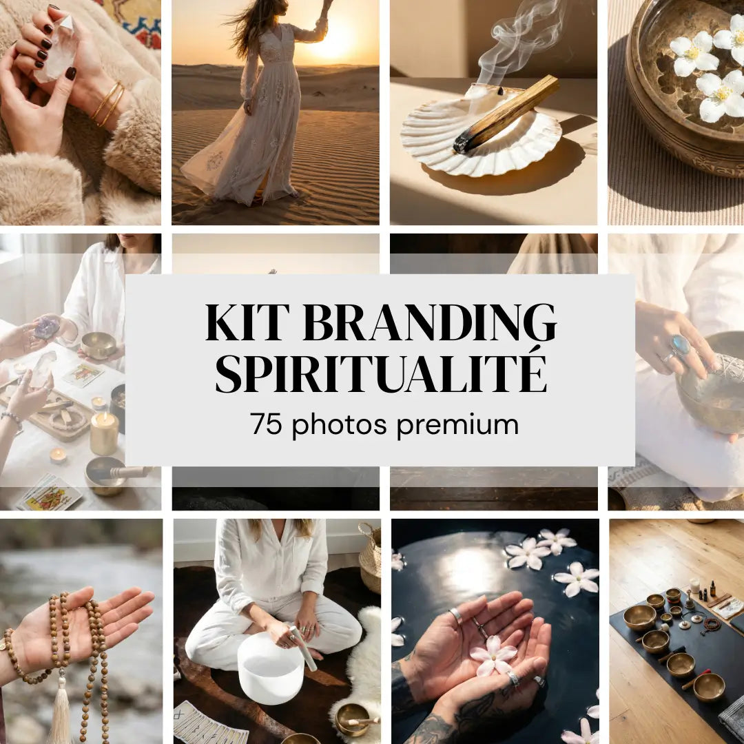 Kit Branding Spiritualité avec 75 photos premium pour Instagram, Canva et les marques bien-être.