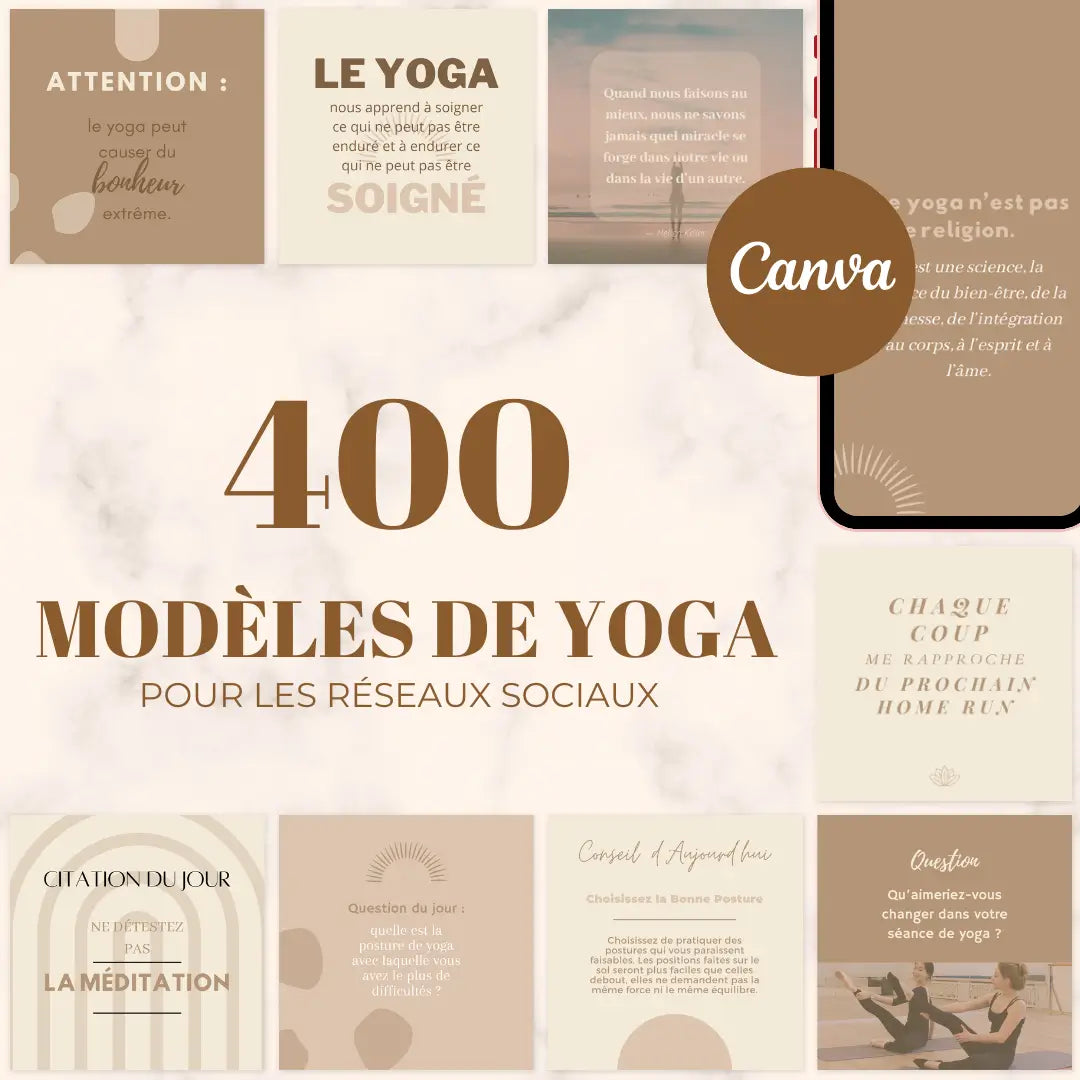 400 modèles yoga en français – templates Canva pour réseaux sociaux