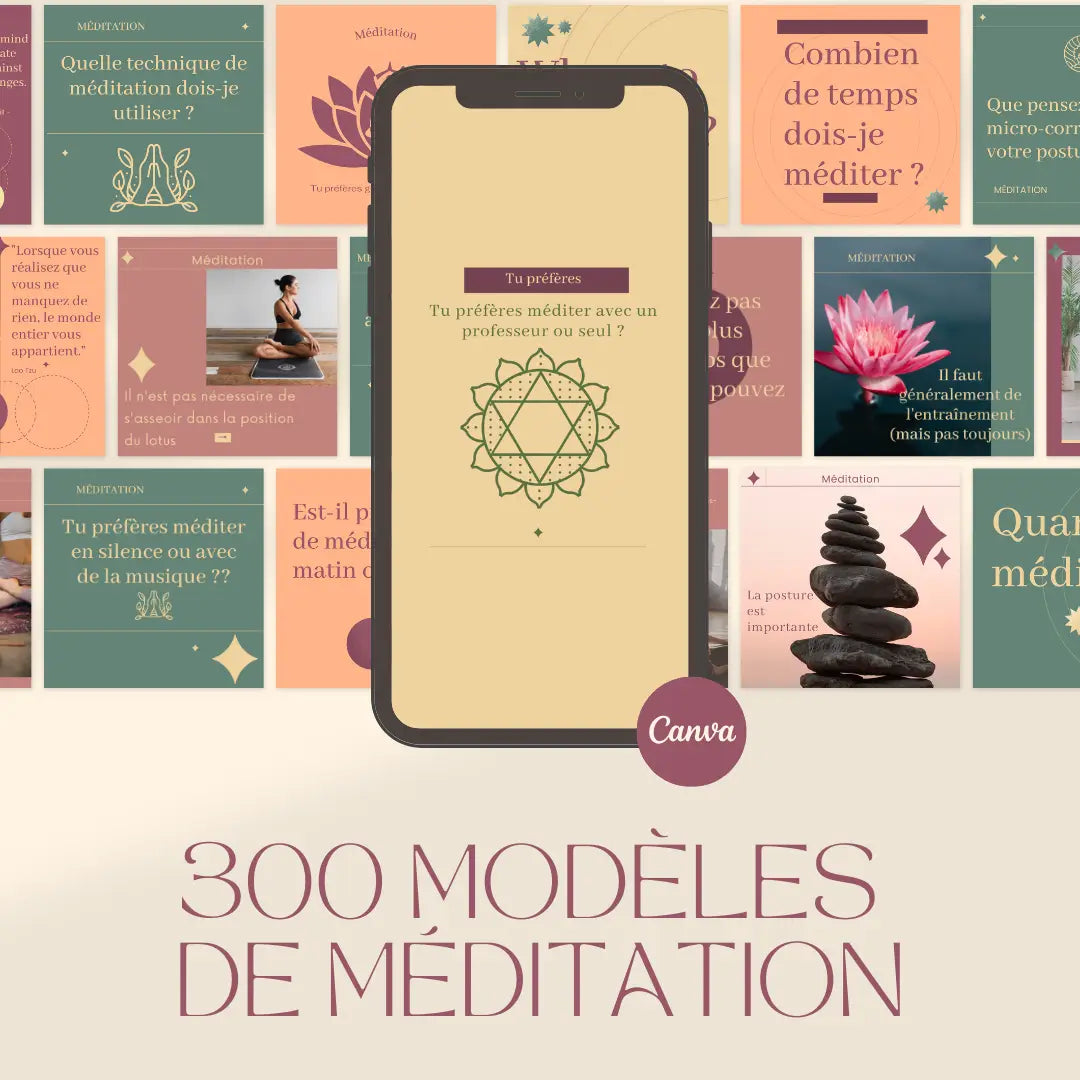 300 modèles de méditation en français – templates Canva pour réseaux sociaux