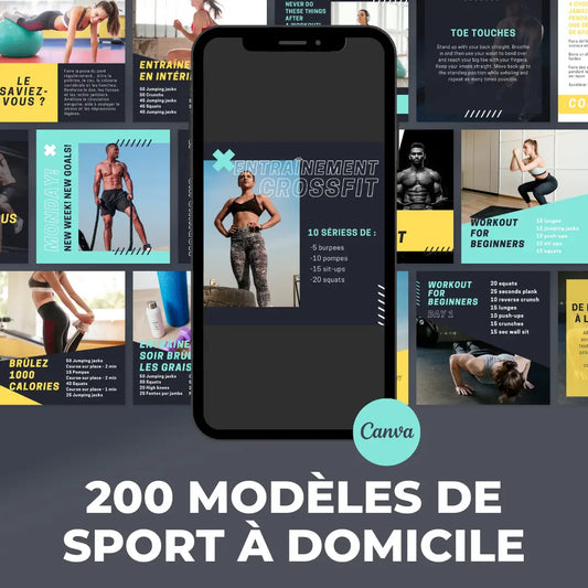 200 modèles sport à domicile en français – templates Canva pour réseaux sociaux
