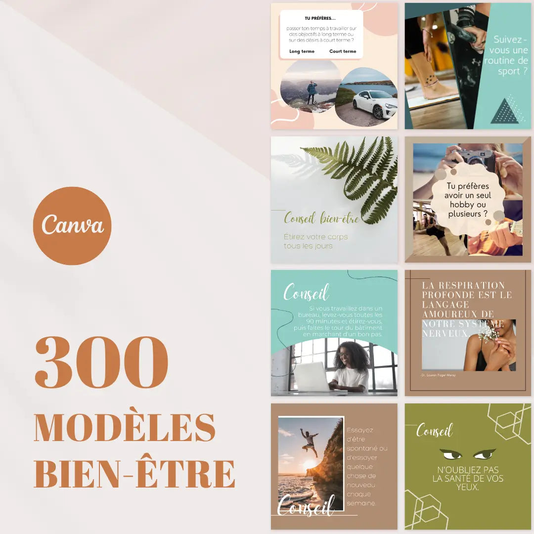 300 modèles bien-être en français – templates Canva pour réseaux sociaux