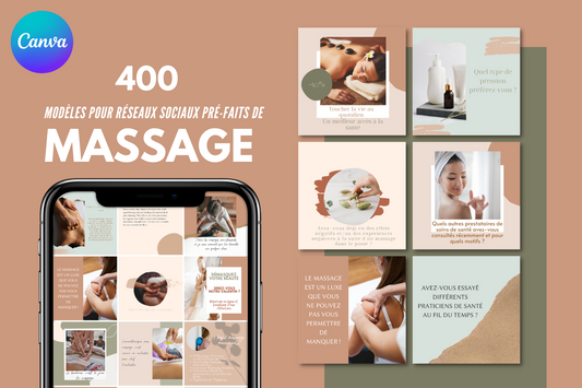 400 modèles massage en français – templates Canva pour réseaux sociaux