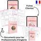 Documents Professionnels d'Onglerie Canva avec fiches clientes, formulaire de consentement, planning et registres à imprimer