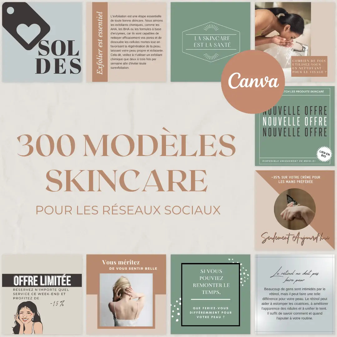 300 modèles skincare en français – templates Canva pour réseaux sociaux
