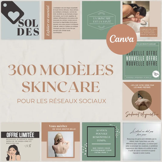 300 modèles skincare en français – templates Canva pour réseaux sociaux