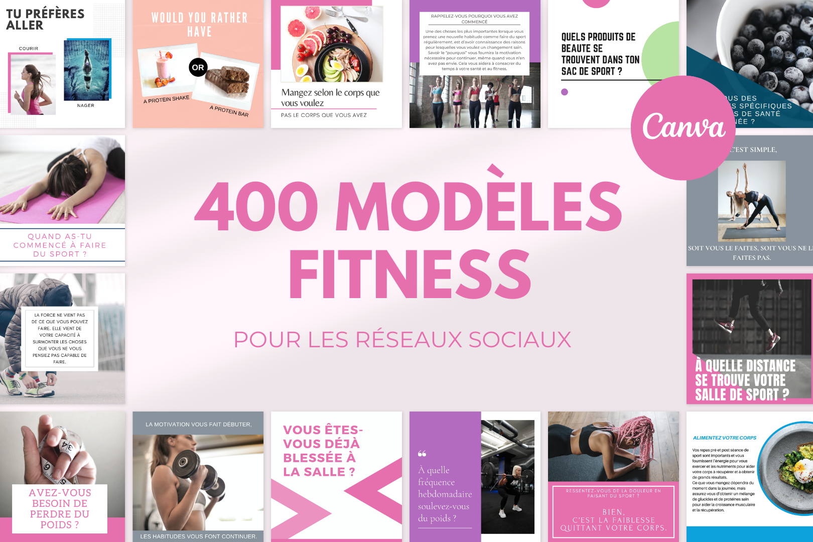 400 modèles fitness féminin en français – templates Canva pour réseaux sociaux