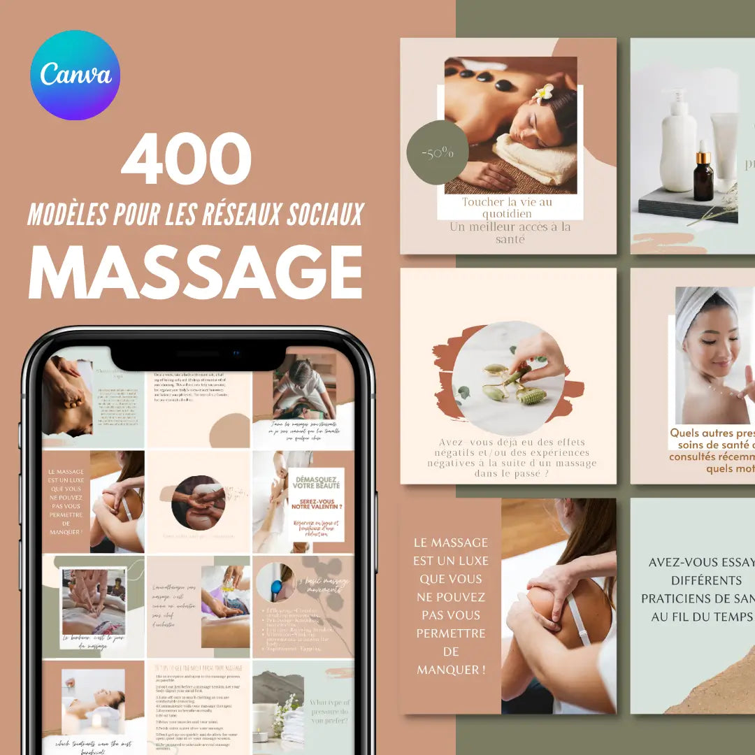 400 modèles massage en français – templates Canva pour réseaux sociaux