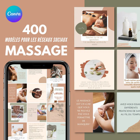 400 modèles massage en français – templates Canva pour réseaux sociaux