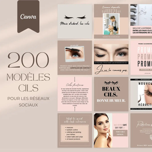 Modèles Canva cils en français – 200 templates pour réseaux sociaux