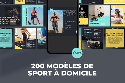 200 modèles sport à domicile en français – templates Canva pour réseaux sociaux