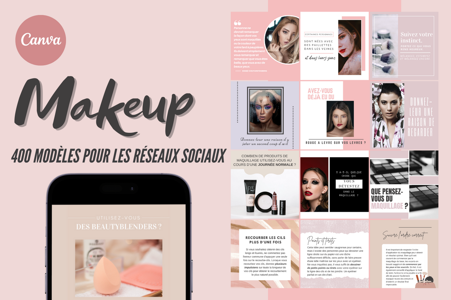 400 modèles makeup en français – templates Canva pour réseaux sociaux