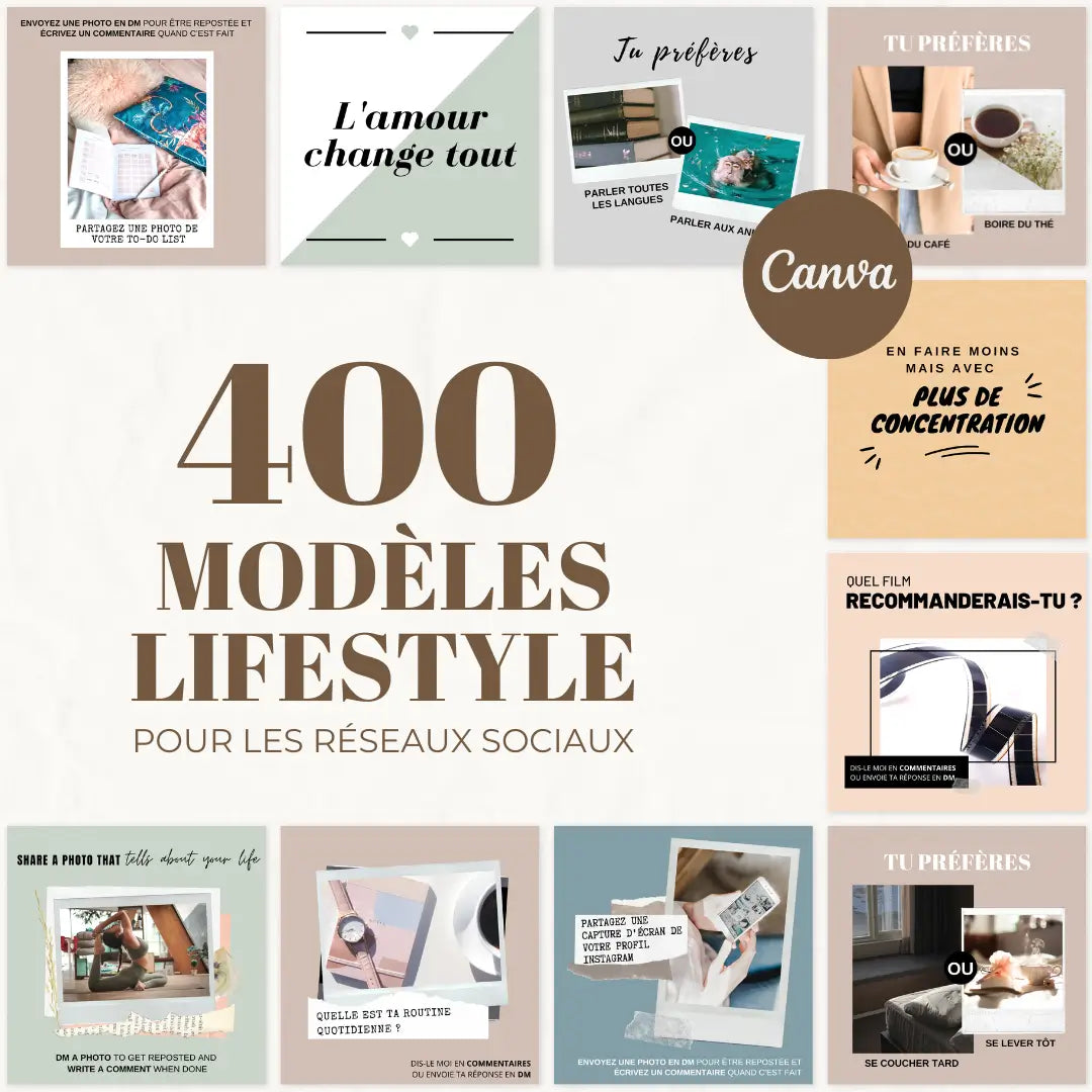 400 modèles lifestyle en français – templates Canva pour réseaux sociaux