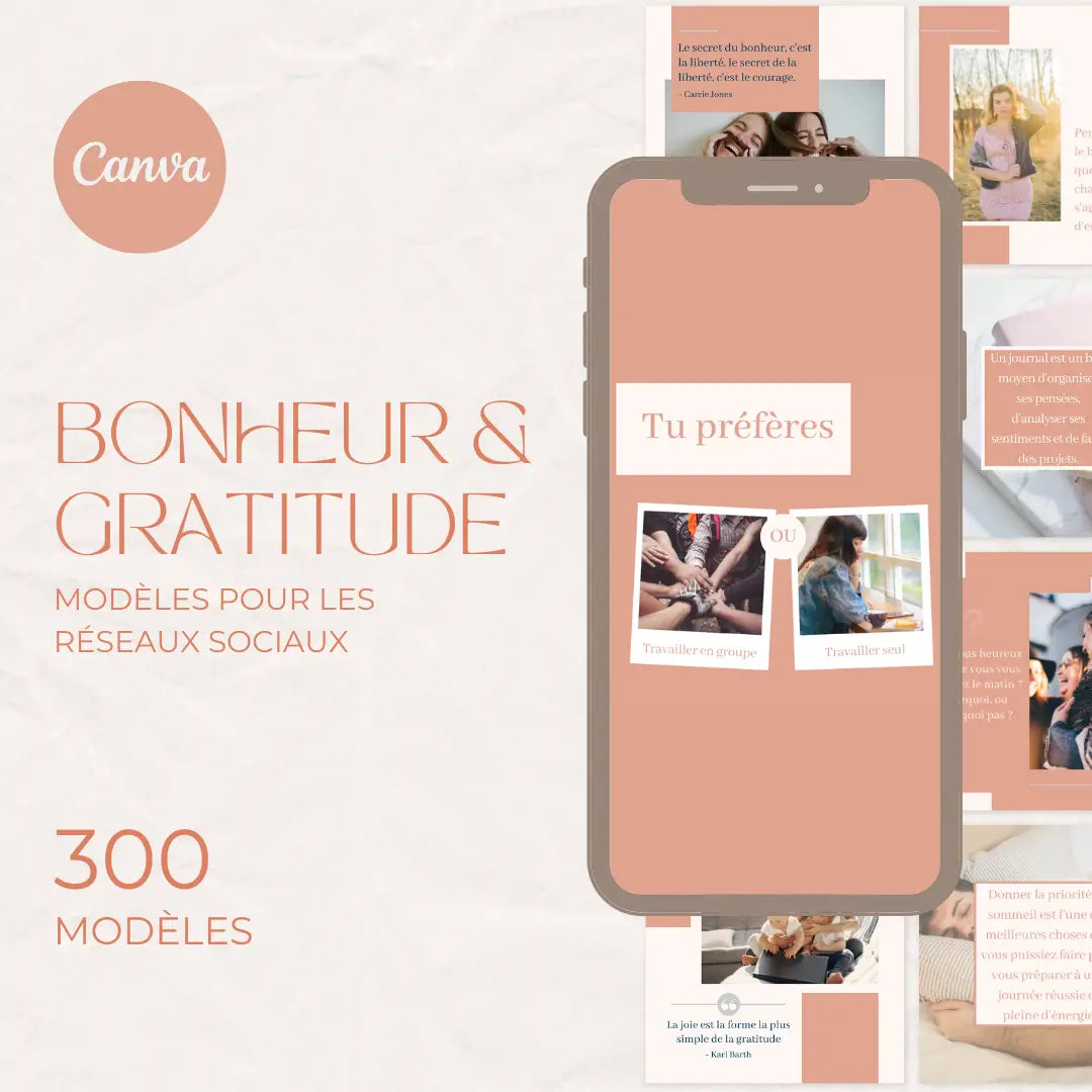 300 modèles bonheur et gratitude en français – templates Canva pour réseaux sociaux