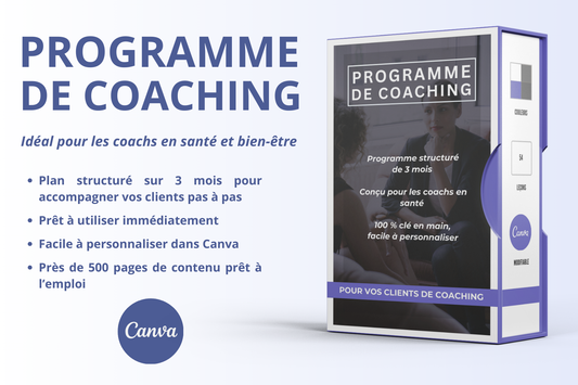 Programme de coaching 3 mois en français – pack prêt à utiliser dans Canva