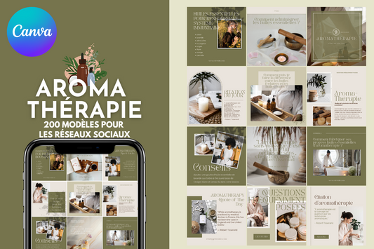 200 modèles aromathérapie en français – templates Canva pour réseaux sociaux