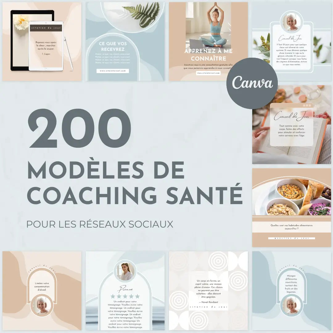200 modèles coaching santé en français – templates Canva pour réseaux sociaux