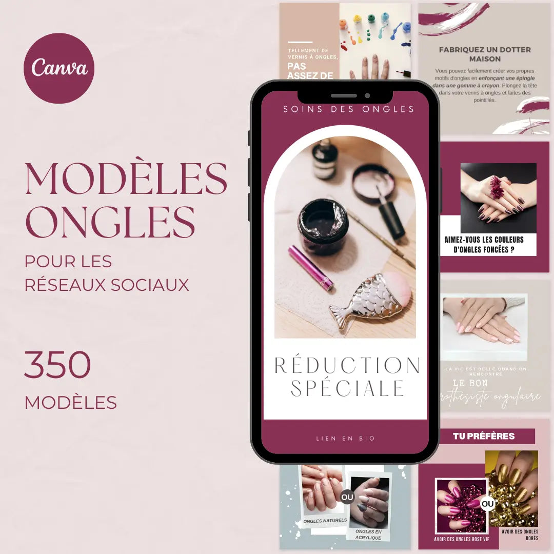 350 modèles ongles en français – templates Canva pour réseaux sociaux