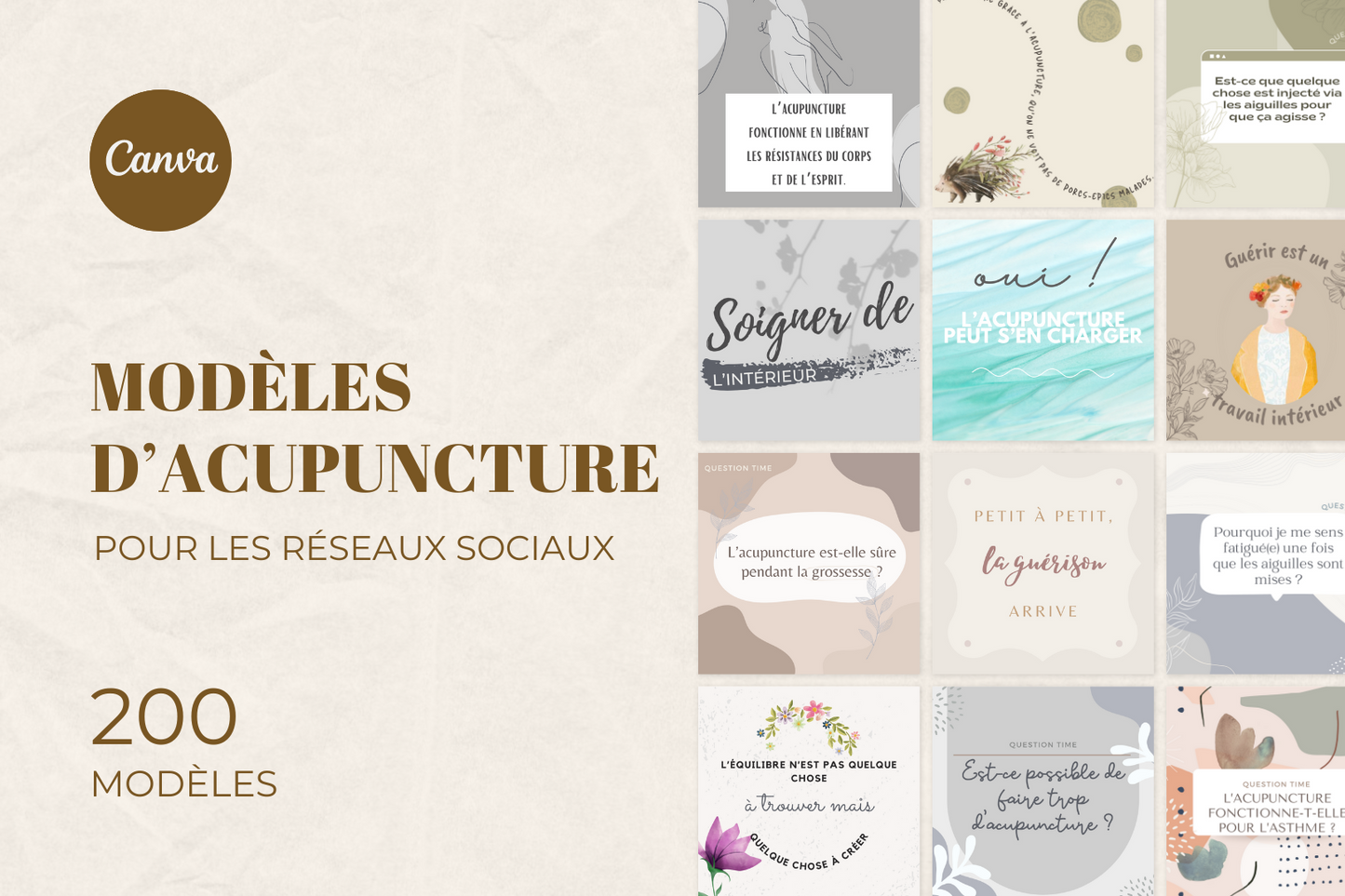 200 modèles acupuncture en français – templates Canva pour réseaux sociaux