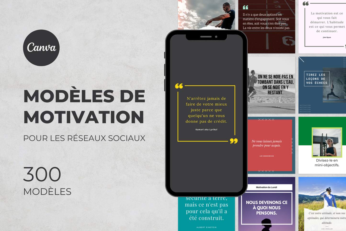 300 modèles de motivation en français – templates Canva pour réseaux sociaux