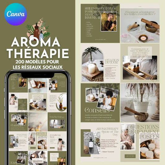 200 modèles Canva d'aromathérapie pour les réseaux sociaux (France)