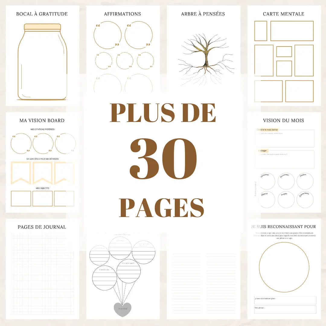 Planner de développement personnel imprimable pour planifier ses objectifs, suivre ses habitudes et visualiser ses ambitions.
