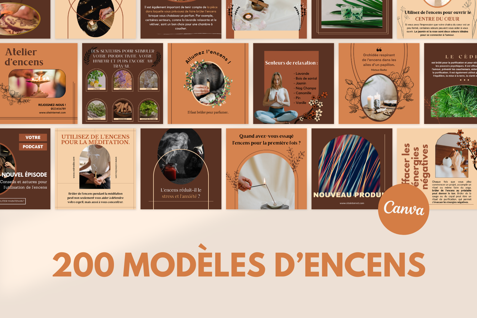 200 modèles encens en français – templates Canva pour réseaux sociaux