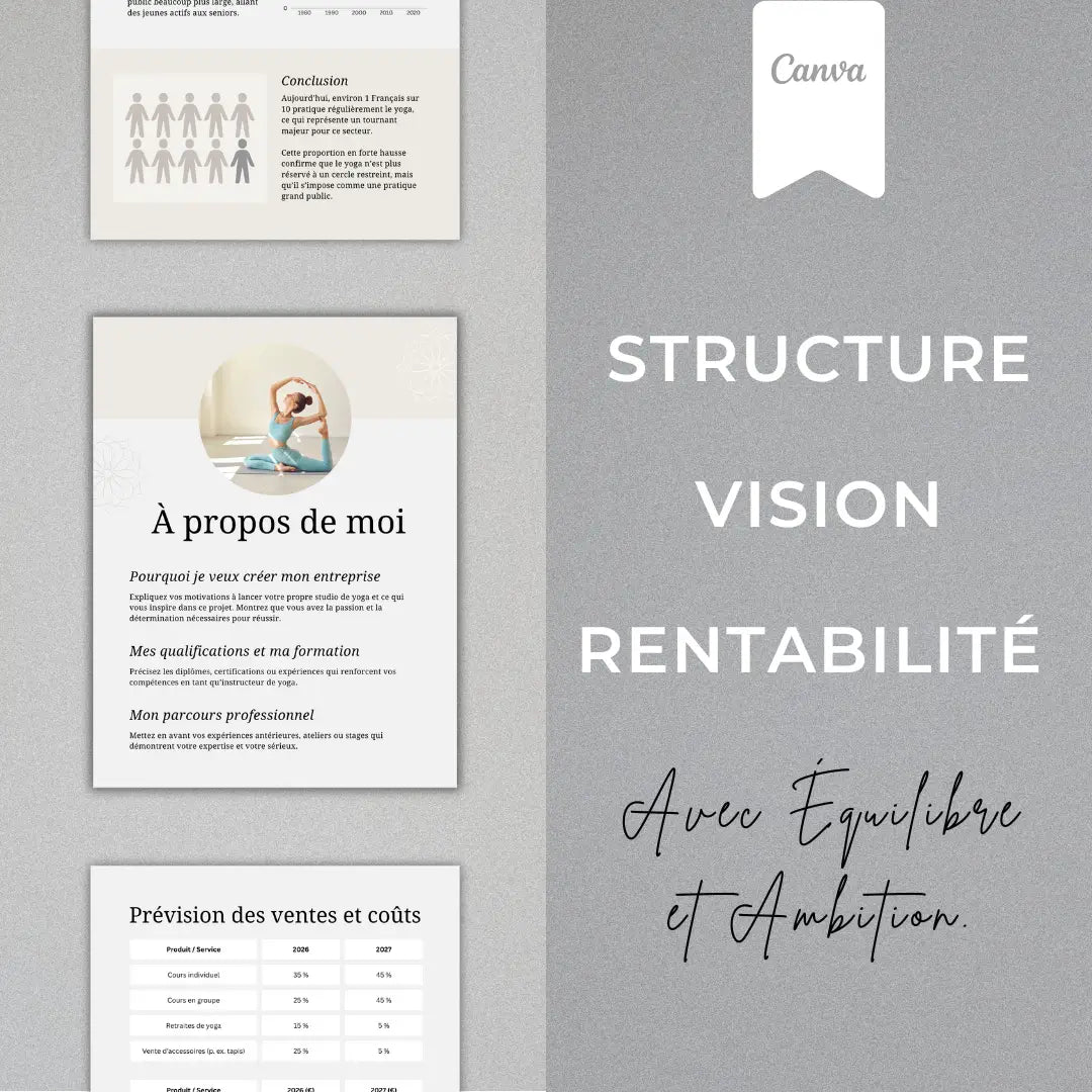 Exemple d’utilisation du Workbook Business Yoga sur tablette, destiné aux professeures de yoga souhaitant organiser leur activité et améliorer leur rentabilité.