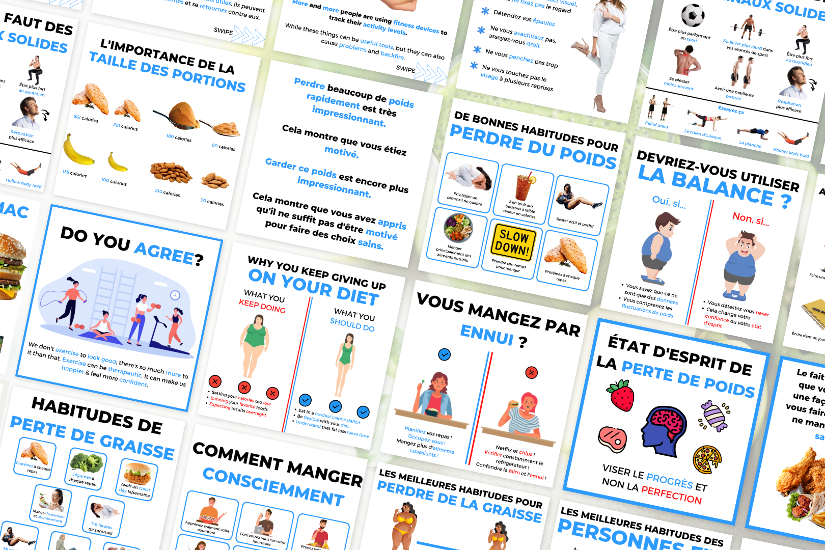 Visuels bien-être et santé – conseils sur routines, sommeil et respiration