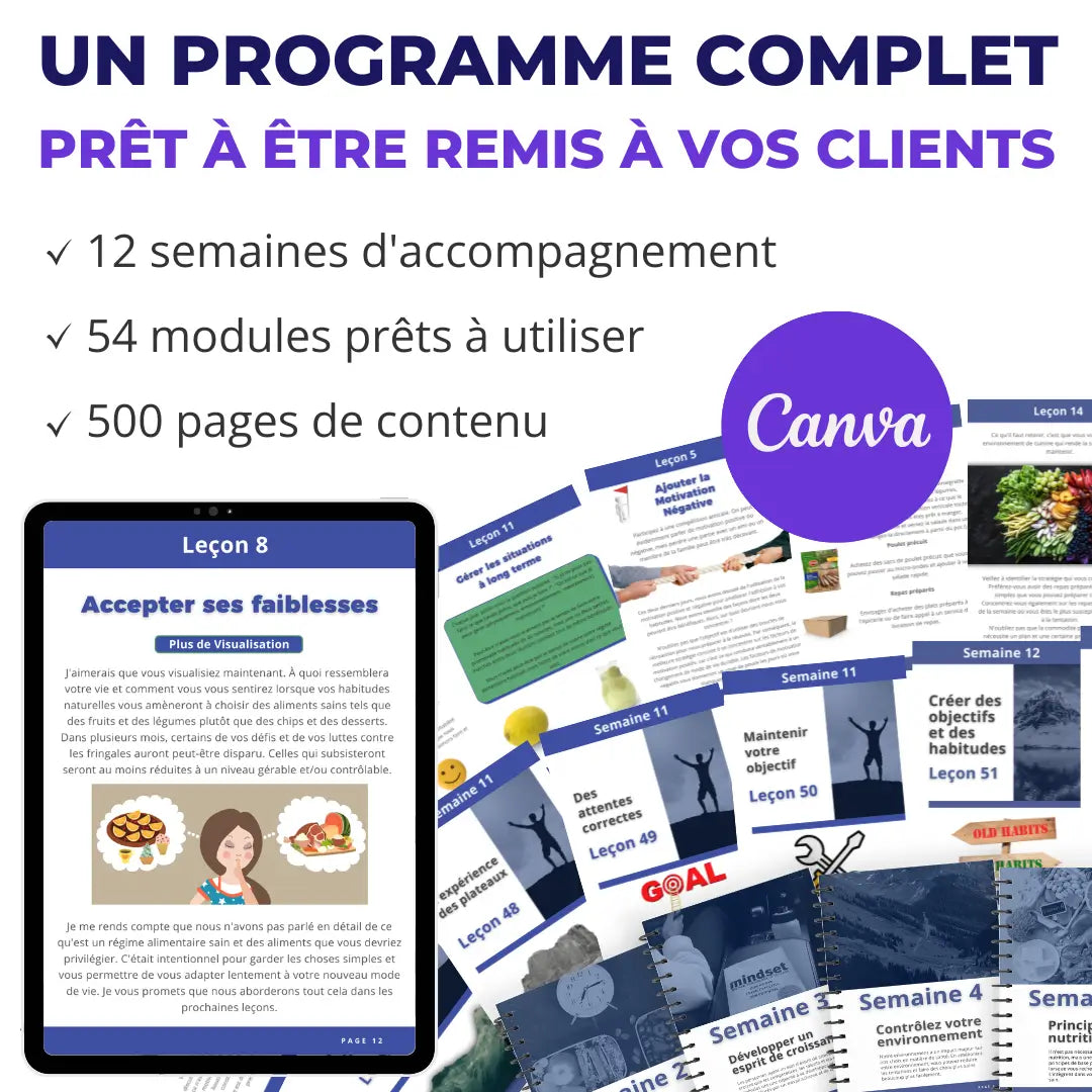 Visuels et contenu coaching – programme modifiable sans compétences design