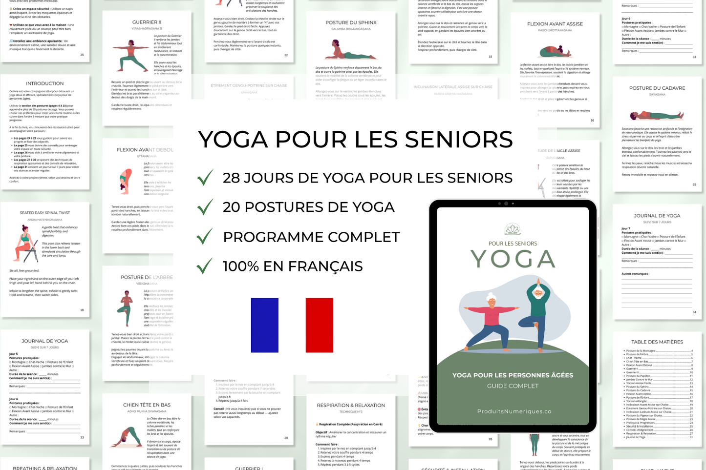 Programme de yoga doux pour les seniors avec exercices de mobilité, respiration et relaxation – format imprimable