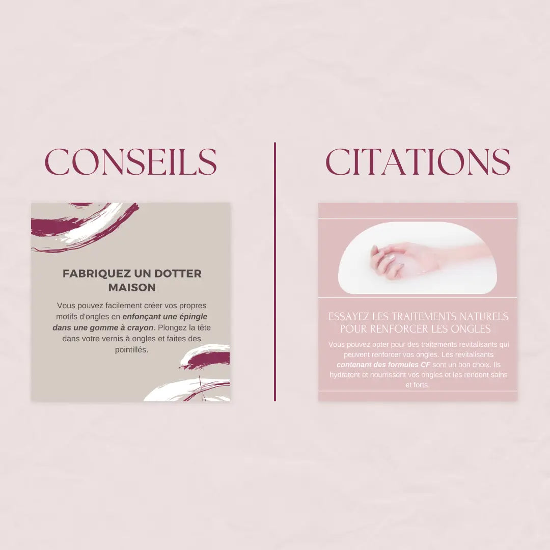 Contenu visuel manucure – citations, conseils et posts promotionnels