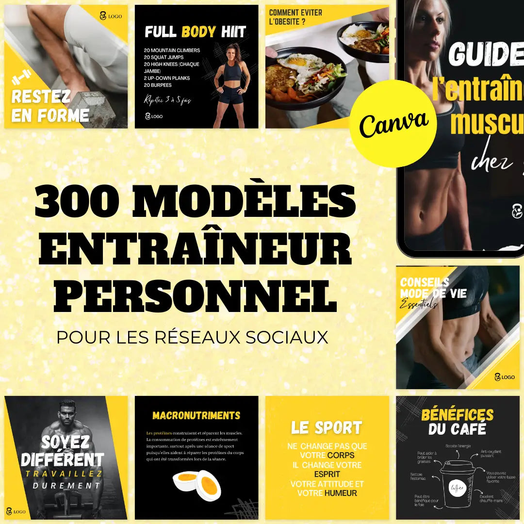 250 modèles entraîneur personnel en français – templates Canva pour réseaux sociaux