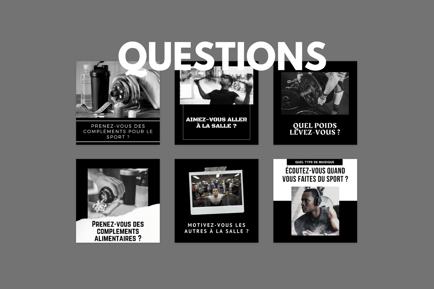 Visuels Instagram fitness hommes – citations, conseils et questions engageantes