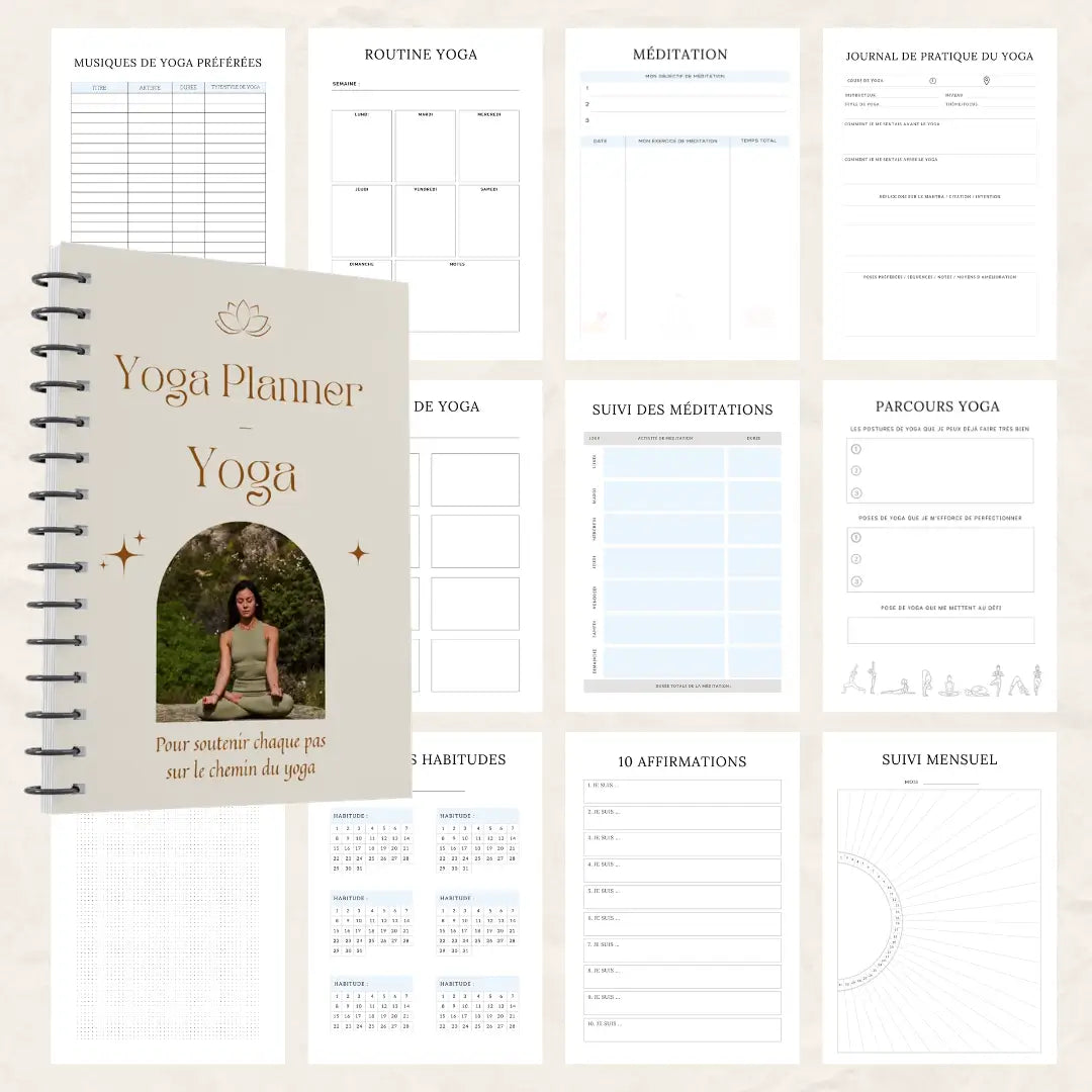 Contenu yoga à imprimer – modèle Canva modifiable pour suivi personnel