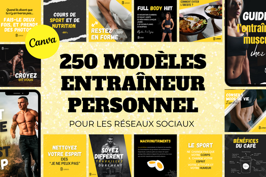 250 modèles entraîneur personnel en français – templates Canva pour réseaux sociaux