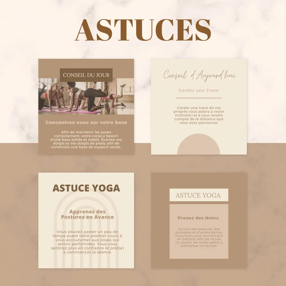 Visuels bien-être pour professeurs de yoga – citations, conseils et promotions