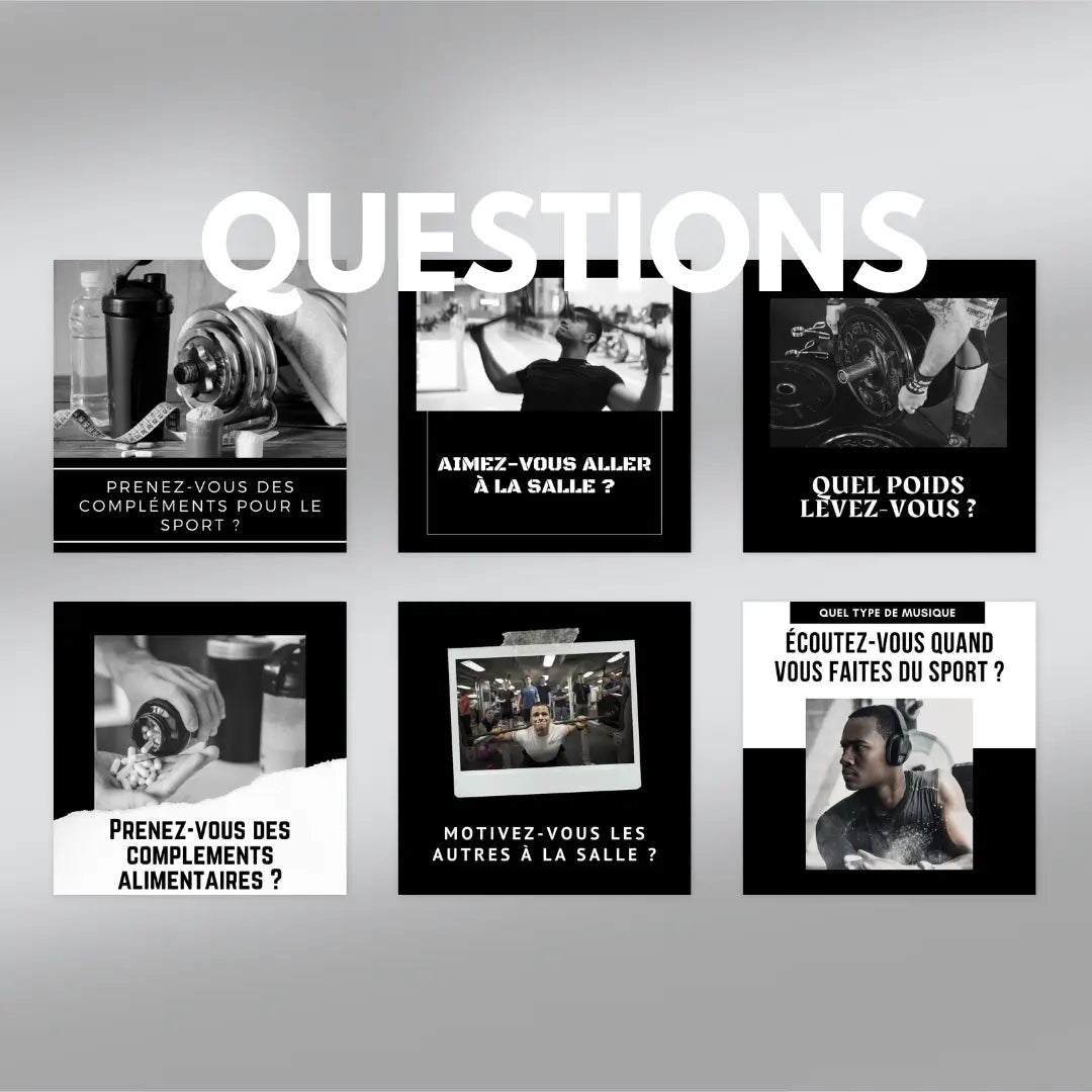Visuels Instagram fitness hommes – citations, conseils et questions engageantes