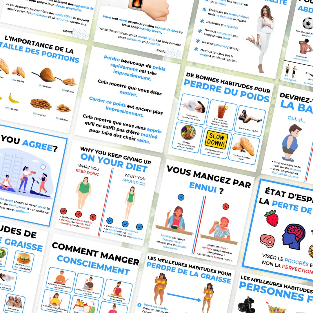 Infographies bien-être francophones – pack prêt à publier pour réseaux sociaux