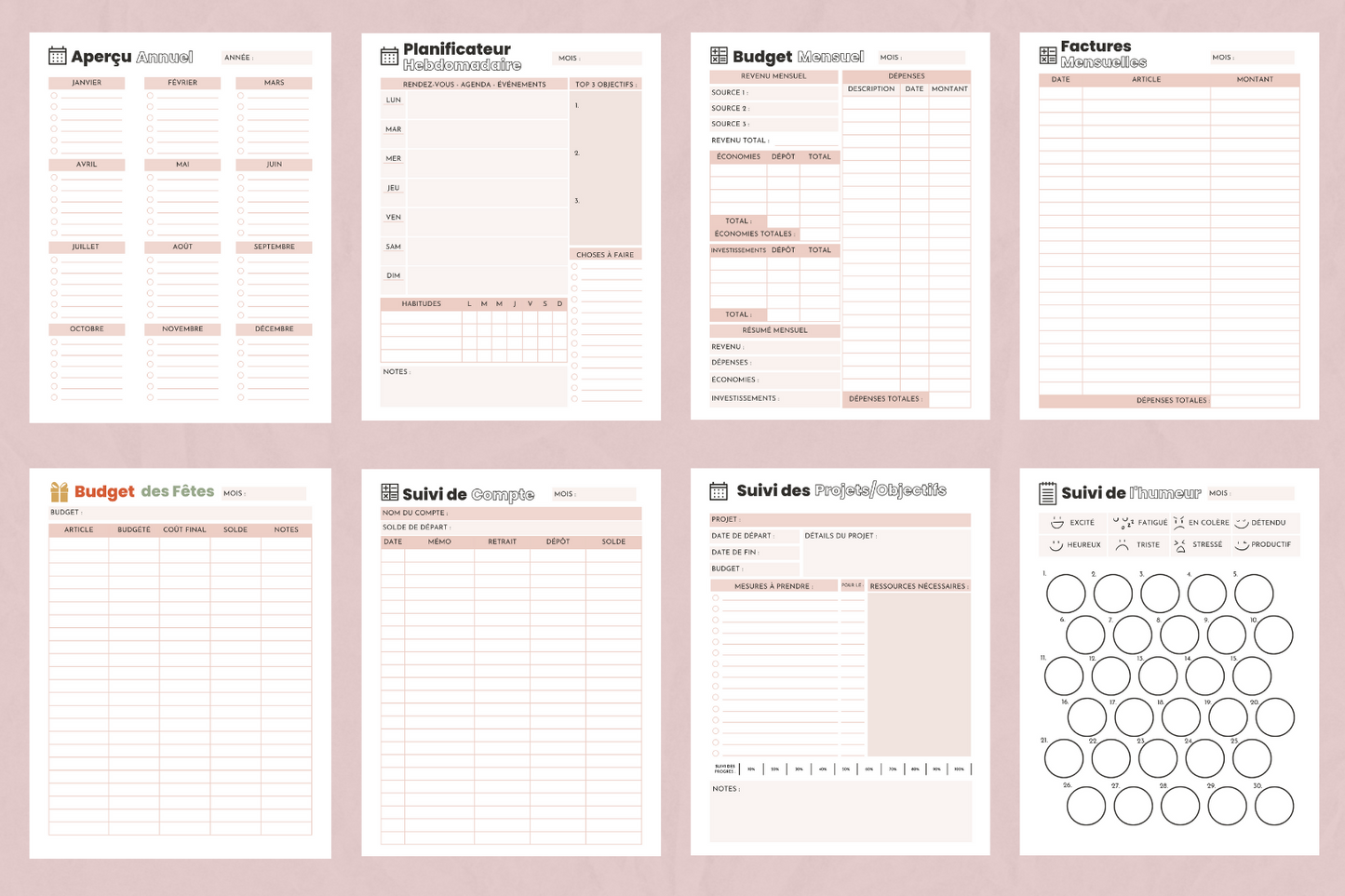 Pack de planification Canva – finances, repas, objectifs et réseaux sociaux
