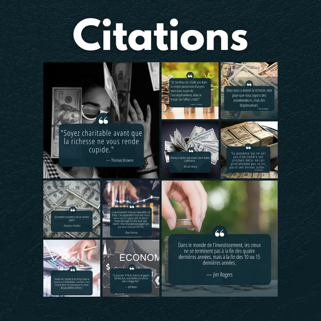 Visuels finance et argent – infographies, citations et storytelling business