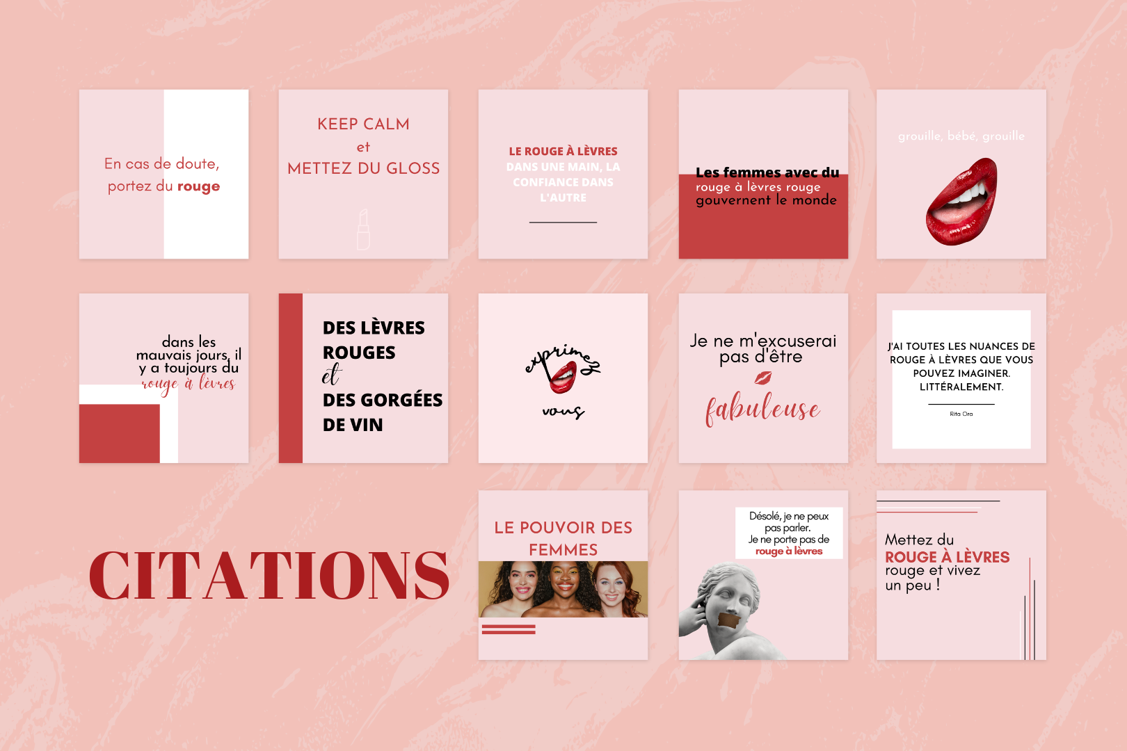 Modèles Canva rouges à lèvres – citations, questions et conseils visuels